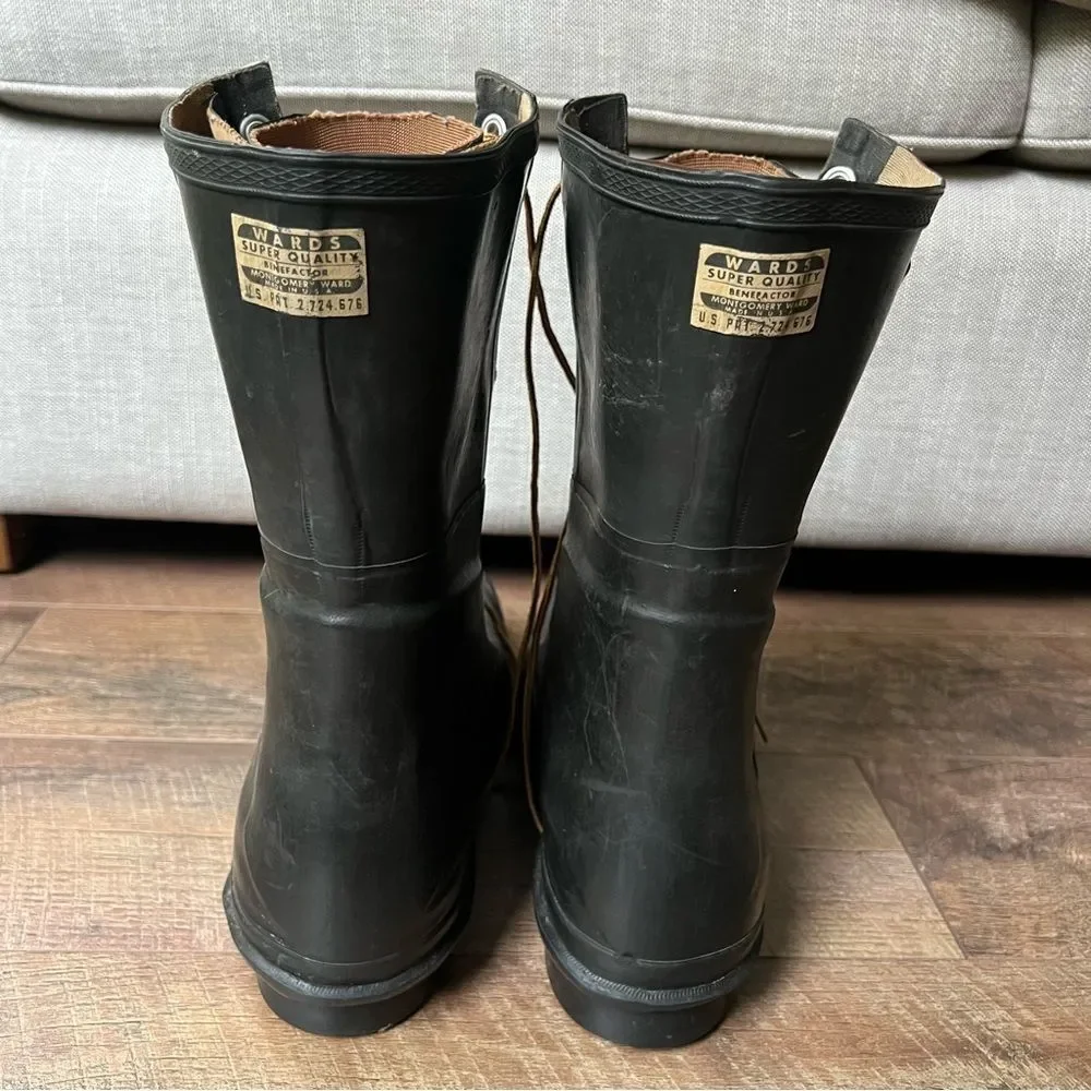 Men’s Vintage Wards Montgomery Ward Black Distressed Rubber Boots Size 12.5